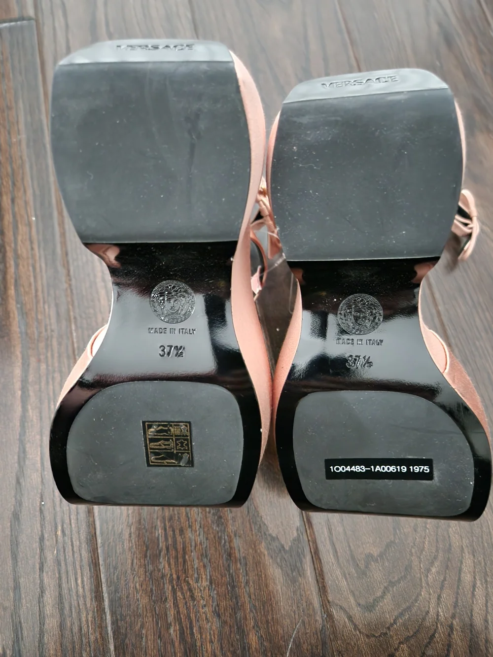 Versace Pink Strappy Block Heel Sandals